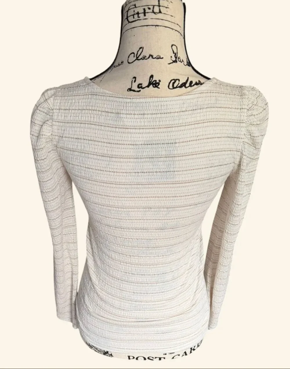 NWT LOFT Sparkle Puff Sleeve Square Neck Top Cream Gold Metallic Striped XS